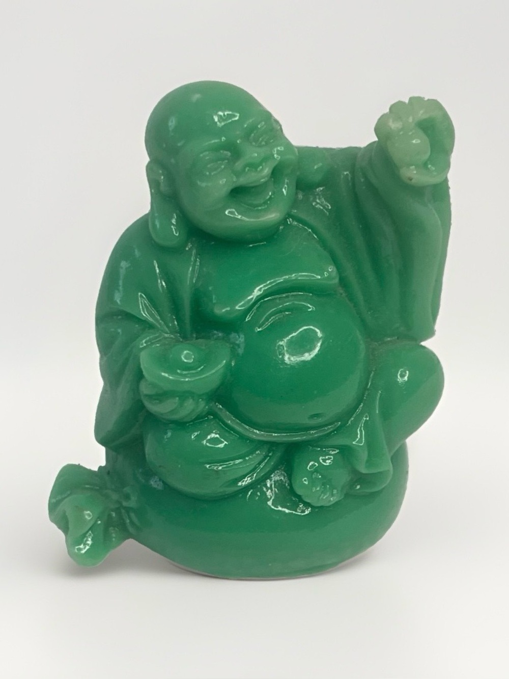 VTG Mini Green Happy Buddha Figurine Budai Statue Feng Shui 1.75” Prosperity